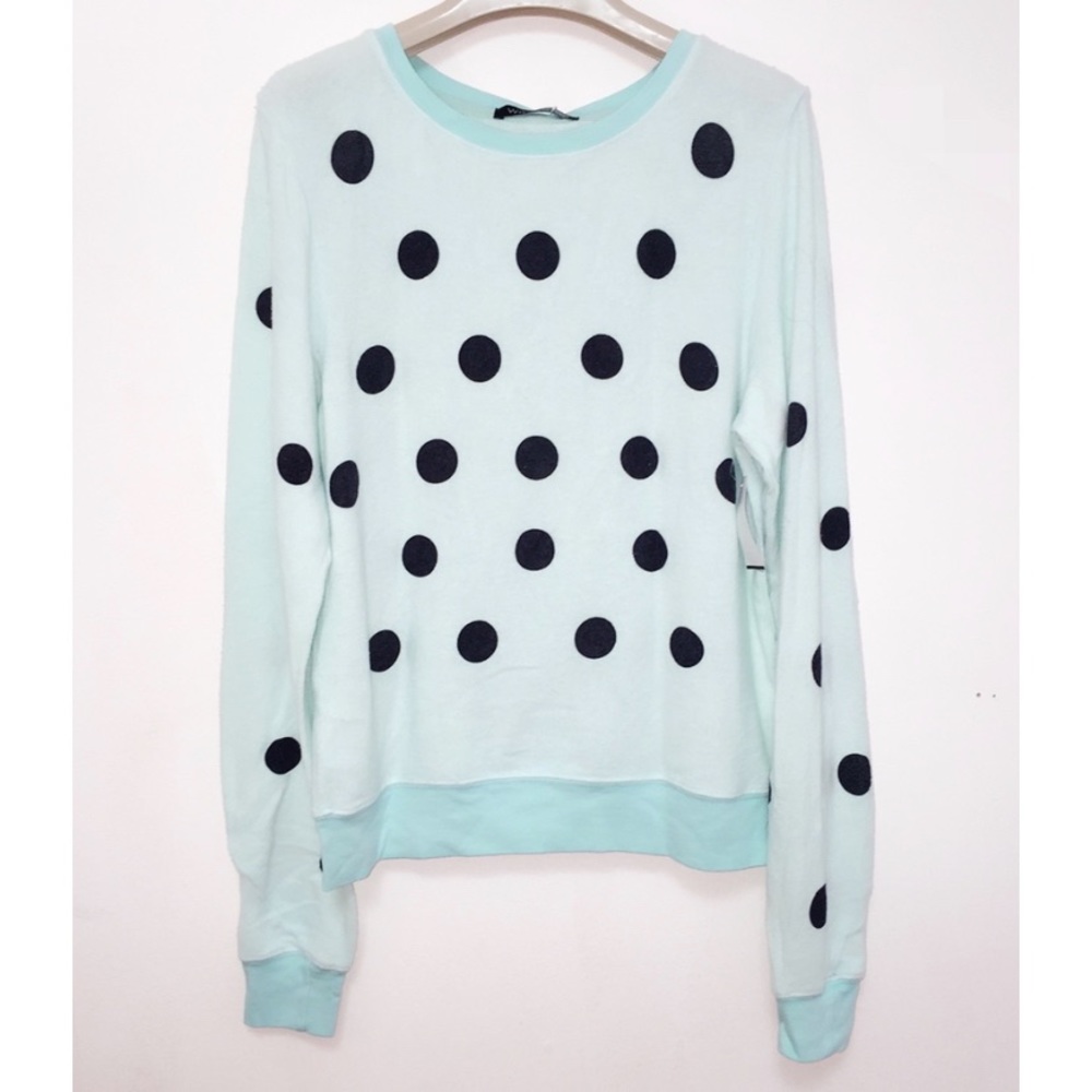 NWT Wildfox Supersoft Cotton Blend Polka-dot Sweatshirt Aqua Blue S
